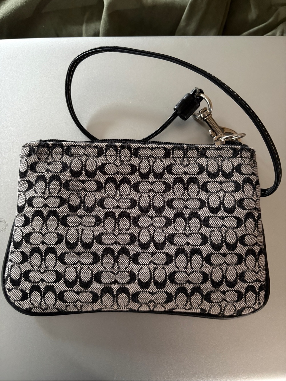 Coach Black and Gray Signature Canvas Wristlet with Leather Strap - Picture 2 of 2